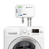 Front view of the pureWash Pro X2 connected to a laundry machine.