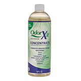Bottle of OdorXit Concentrate 16 oz, displaying the variety of situations in which it helps eliminate odours.